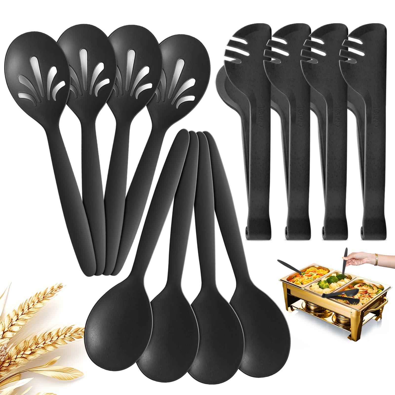 RayPard juego de utensilios de servir de 12 piezas para buffets en color negro