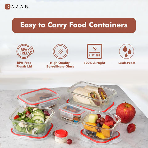 Razab contenedores vidrio 320ml cuadrados con tapas, apilables para ahorrar espacio.