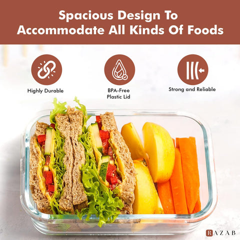 Razab contenedores vidrio 1040ml rectangulares con tapas, perfectos para comidas familiares.