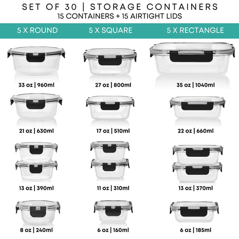 Razab contenedores de vidrio rectangulares 660 ml para porciones diarias