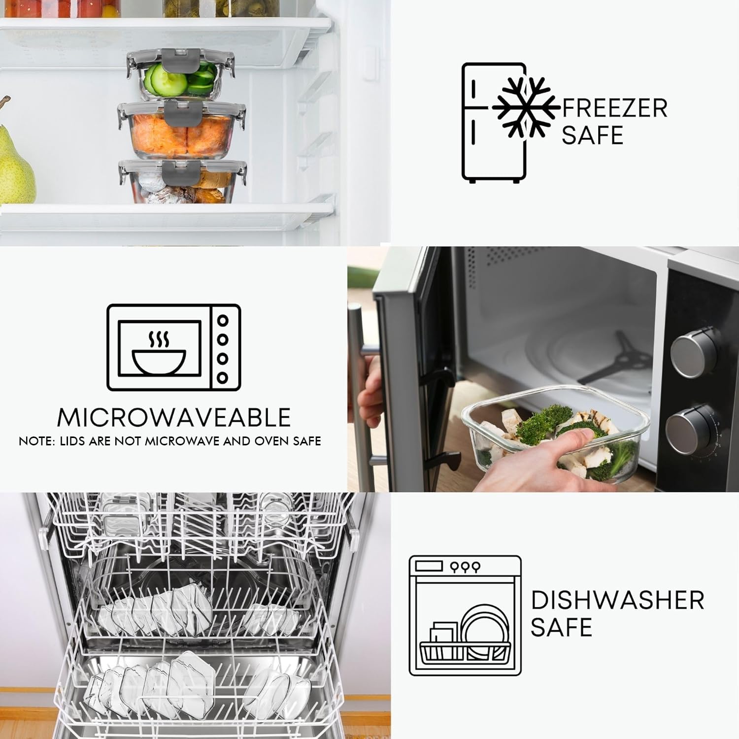Razab latas de vidrio cuadradas 800ml, organización eficaz del refrigerador