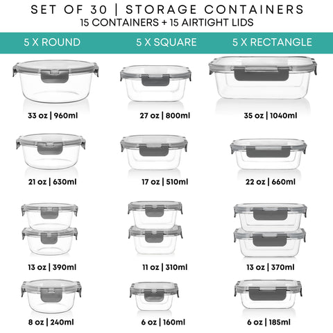Razab latas de vidrio rectangulares 660ml, almacenamiento compacto sin derrames