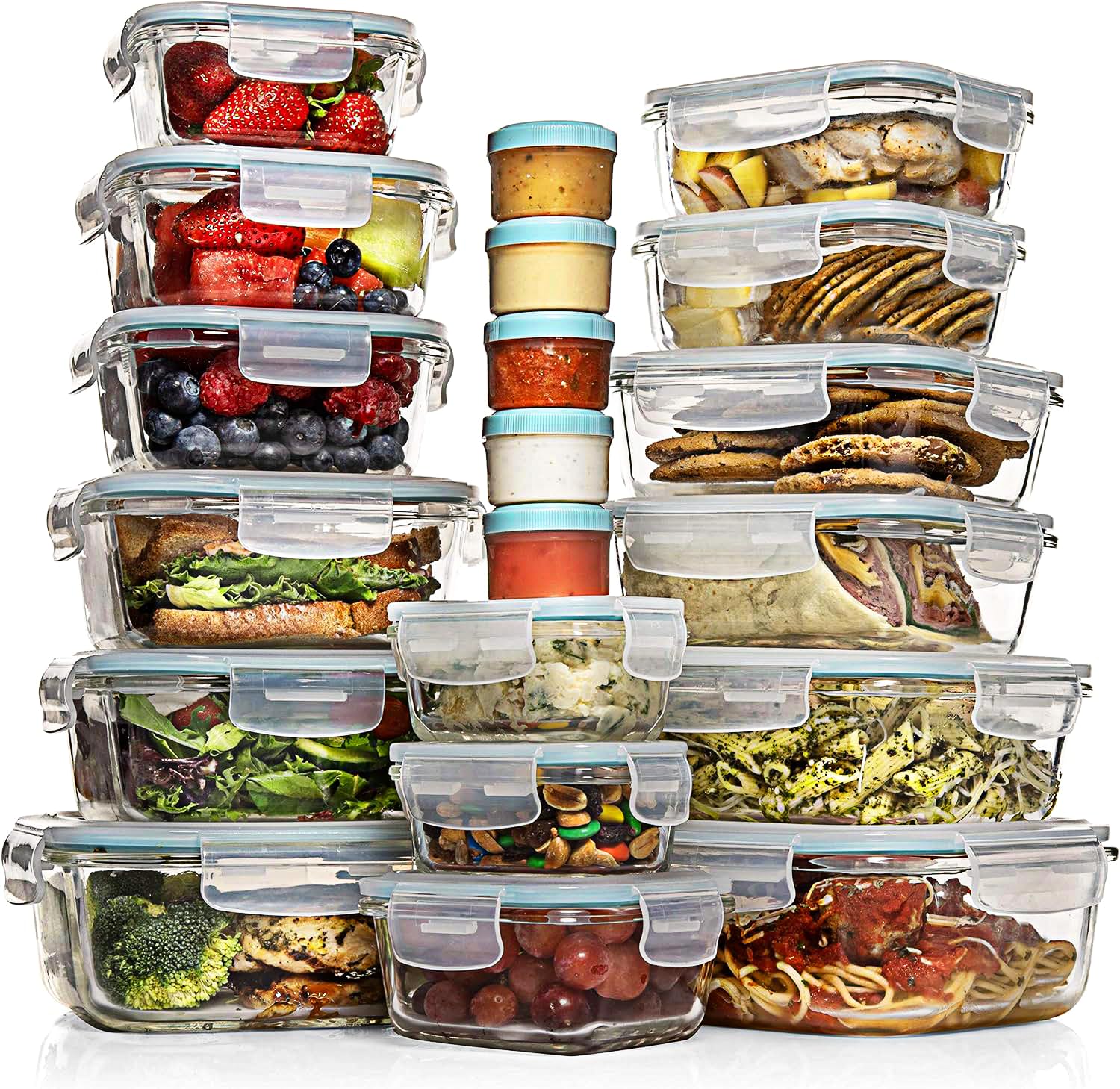 Conjunto Razab 35 piezas, contenedores de vidrio con tapas herméticas para conservar alimentos.