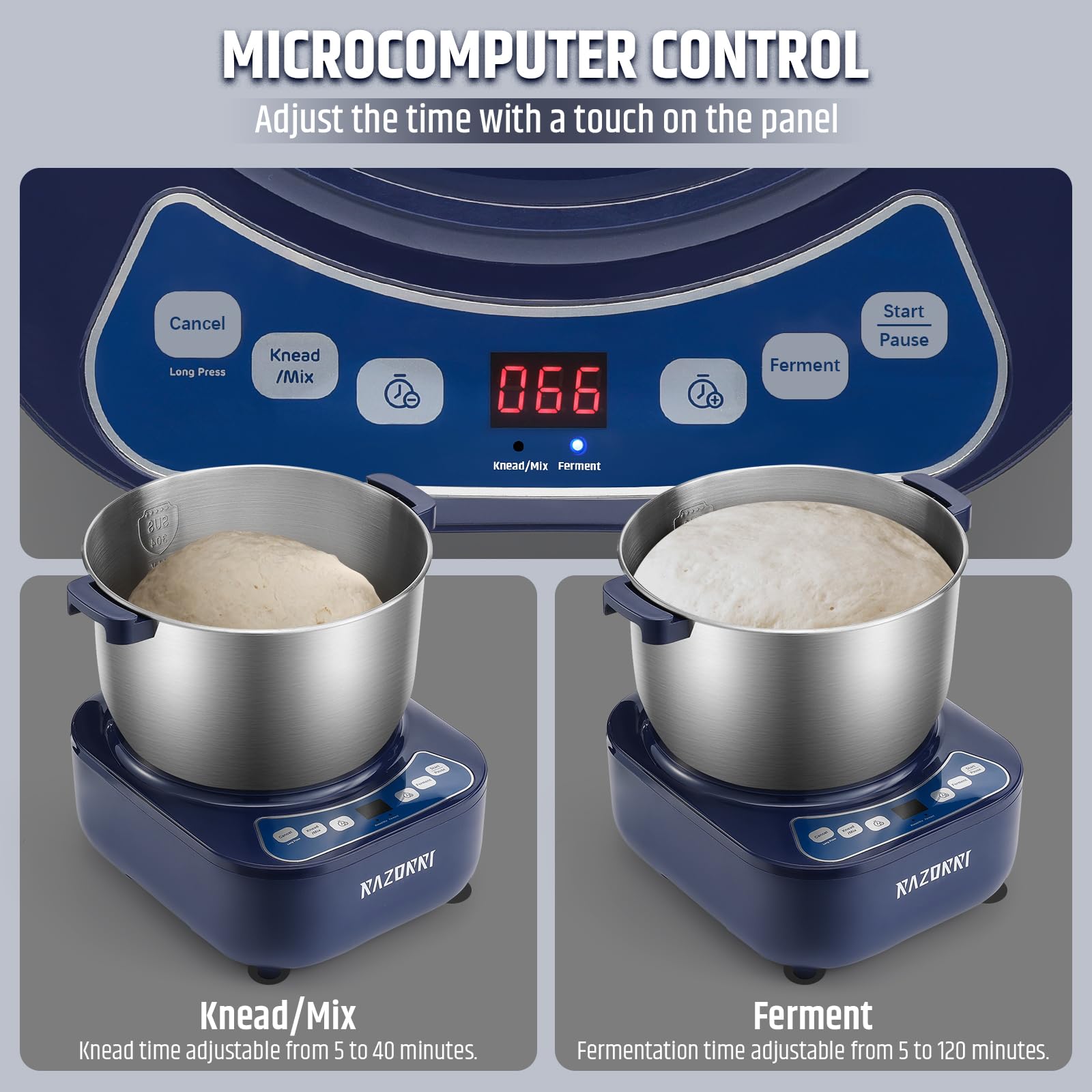 Razorri control microcomputadora preciso para tiempos de mezcla y fermentación.