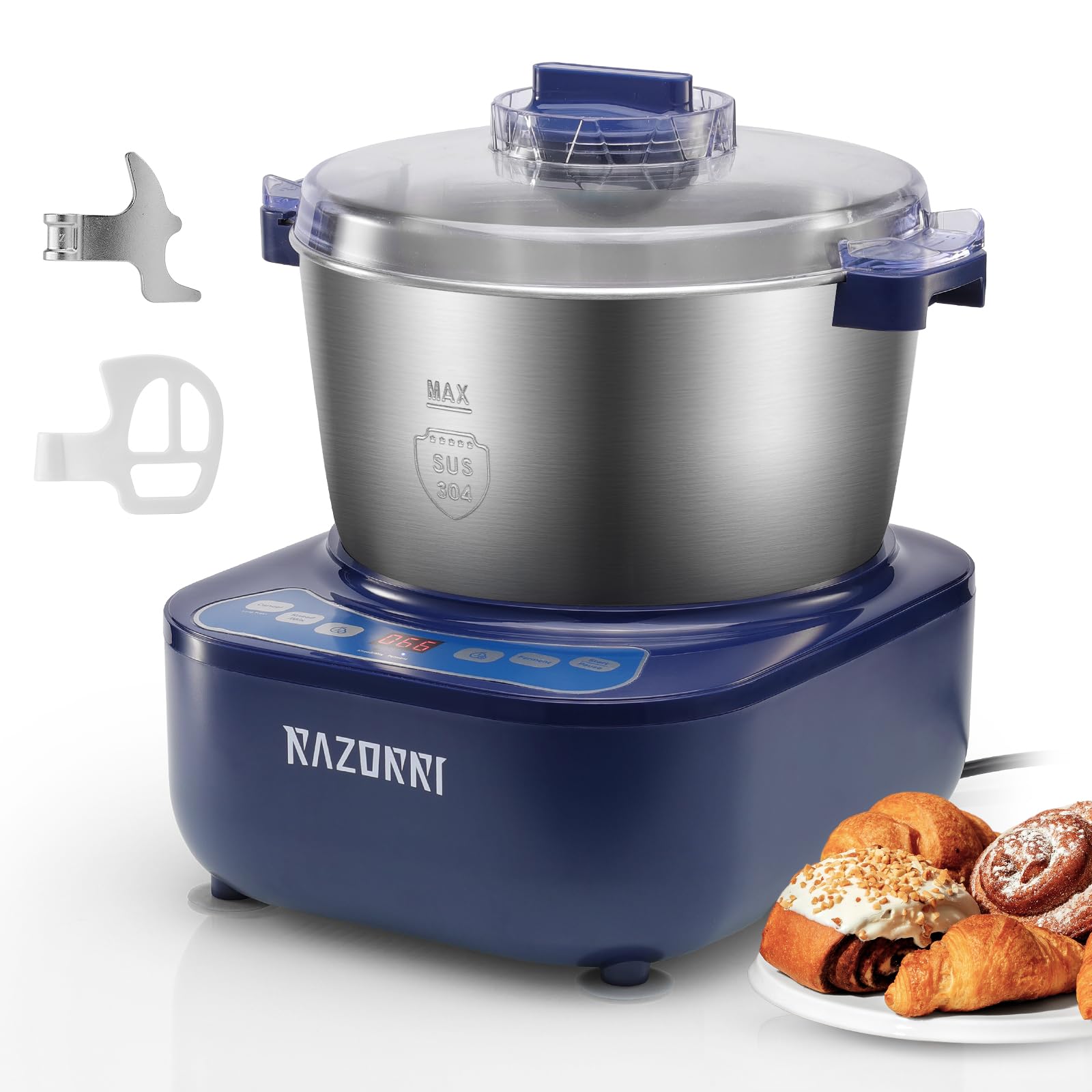 Razorri máquina masa 5L con cuenco de acero inoxidable para masa uniforme.