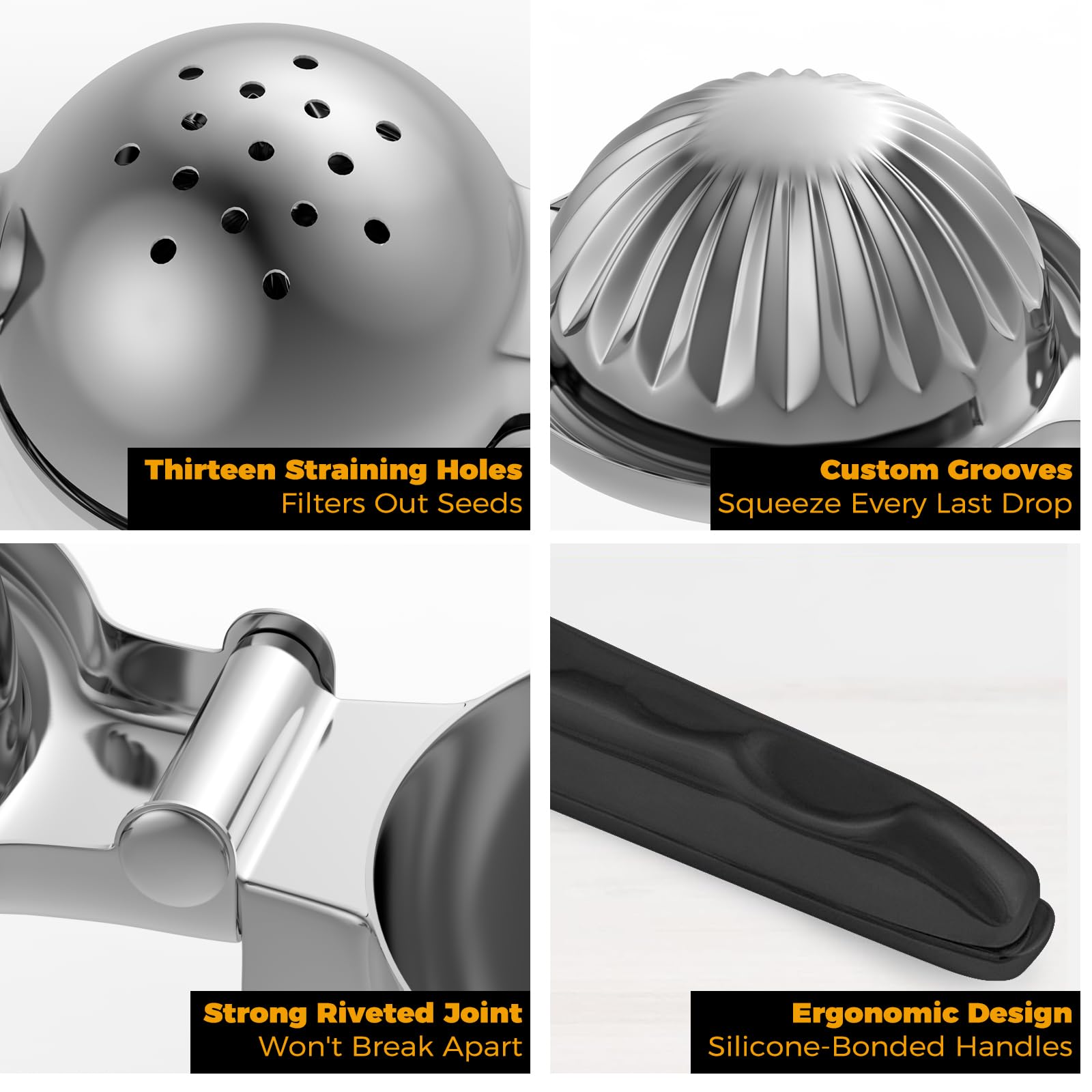 Exprimidor RCMo para cocina y bar, diseño ergonómico en acero.