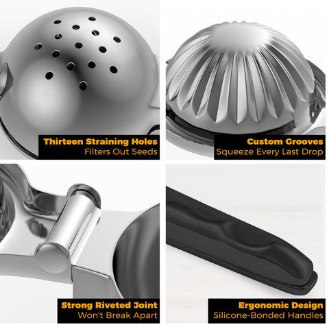 Exprimidor RCMo para cocina y bar, diseño ergonómico en acero.