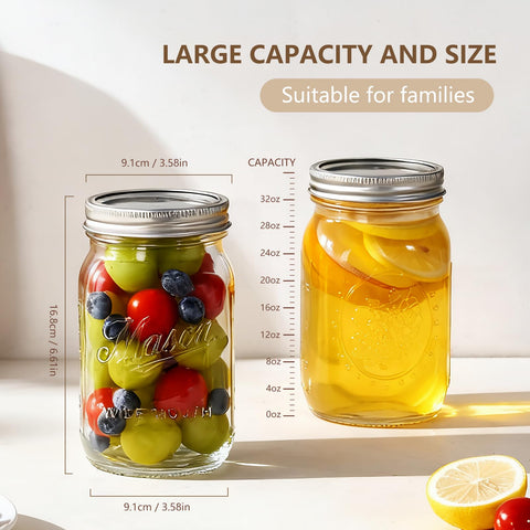 Frasco Mason 32oz con marcaciones de medidas para porciones.
