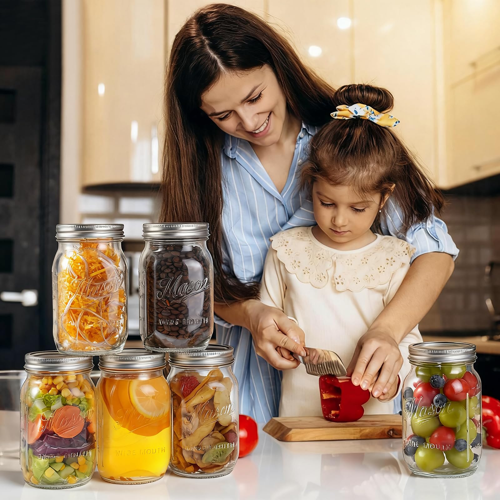 Uso en cocina diaria con frascos Rcoeuph para ordenar ingredientes.