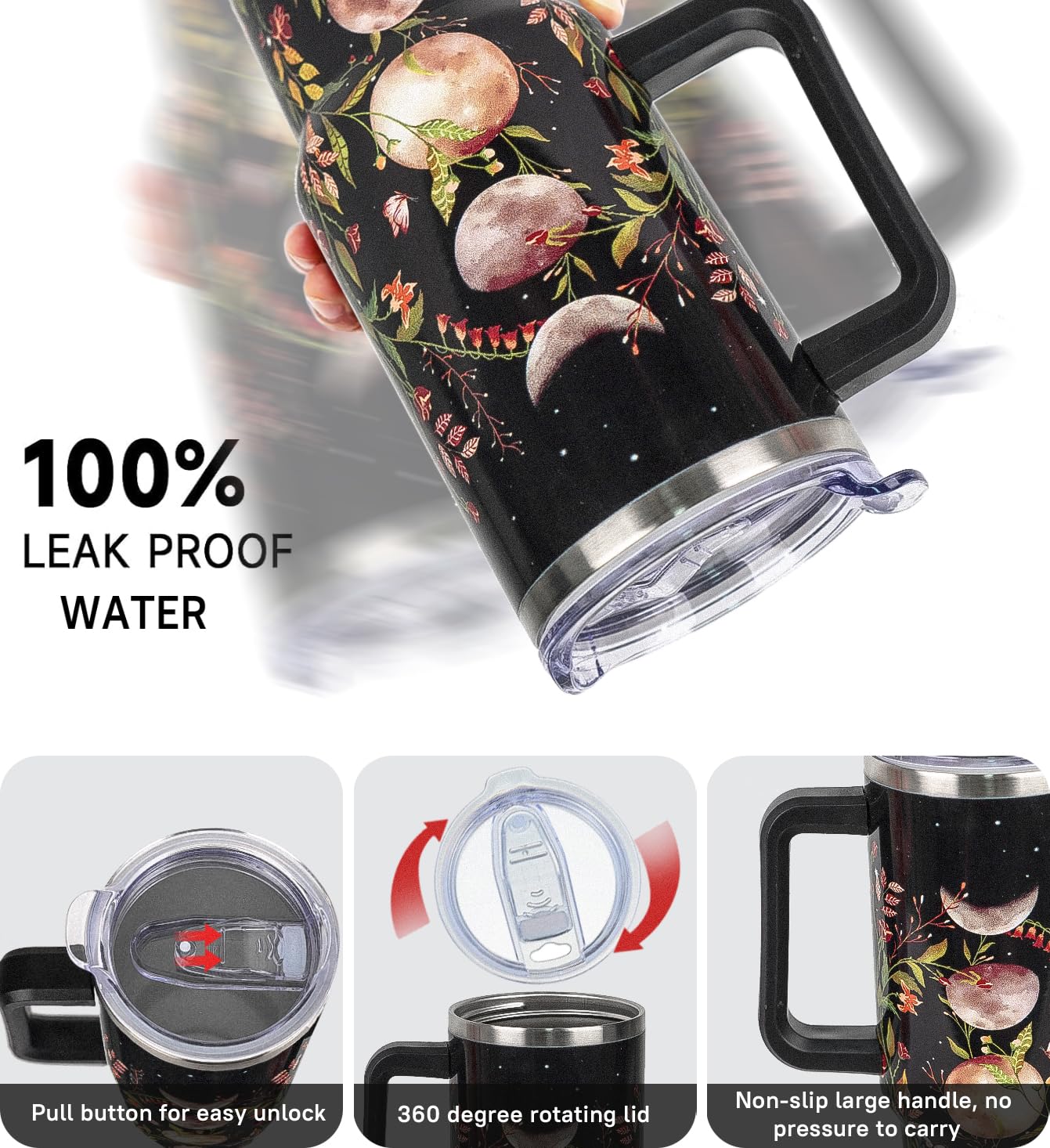 Rcvlauf vaso térmico gótico con tapa hermética para evitar derrames durante viajes.