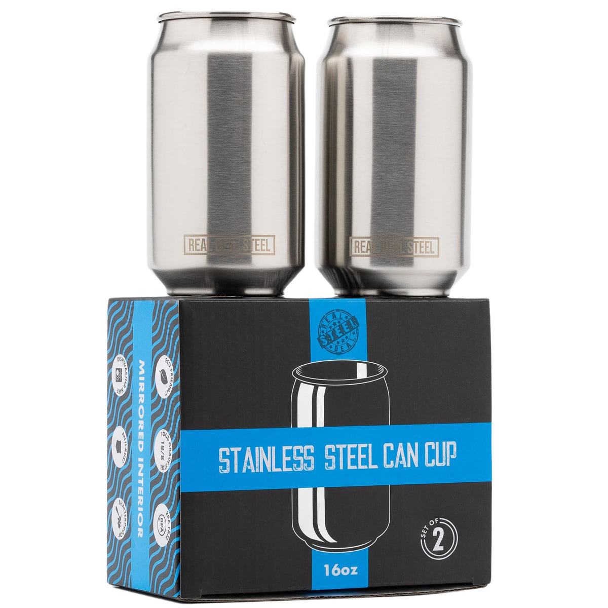 Real Deal Steel copa-lata-16oz-set-2: mantiene bebidas frías y con estilo.