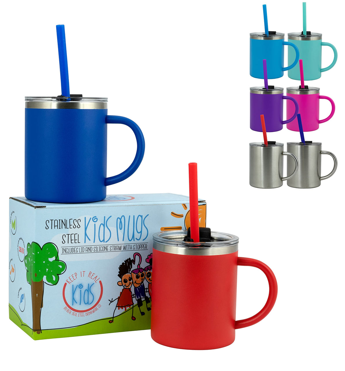 Real Deal Steel Keep It Real Kids Mugs interior pulido evita sabor metálico.