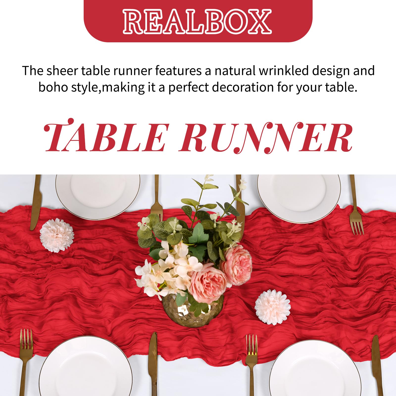 RealBox corredor de mesa gasa drapeado para ambiente romántico