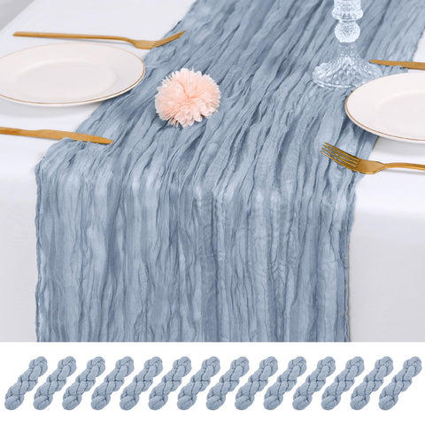 RealBox mantel gasa azul polvoriento de 108 pulgadas en mesa elegante