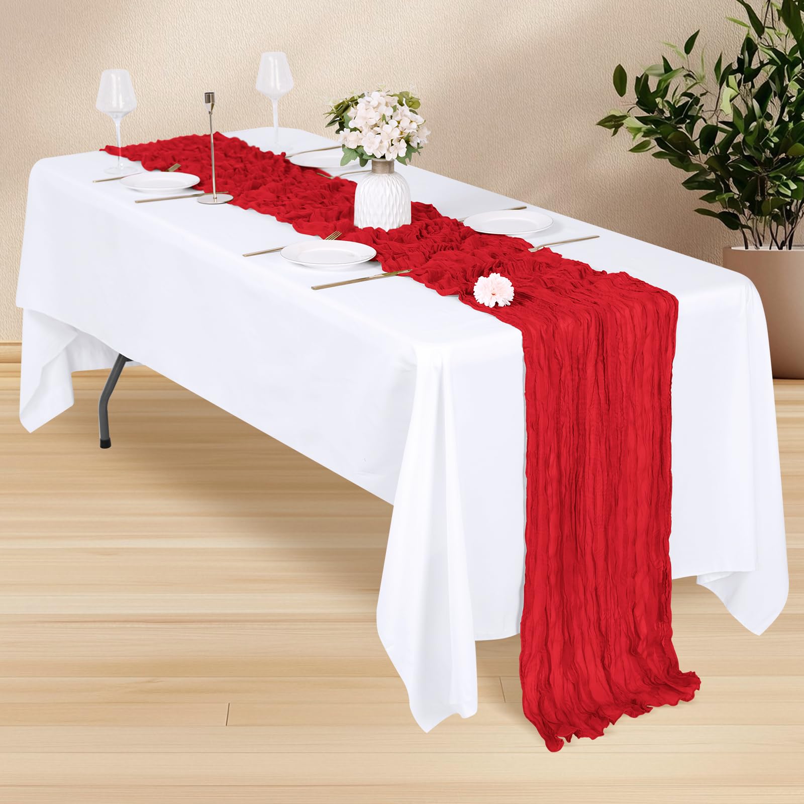Mantel gasa roja RealBox para boda, toque romántico y suave