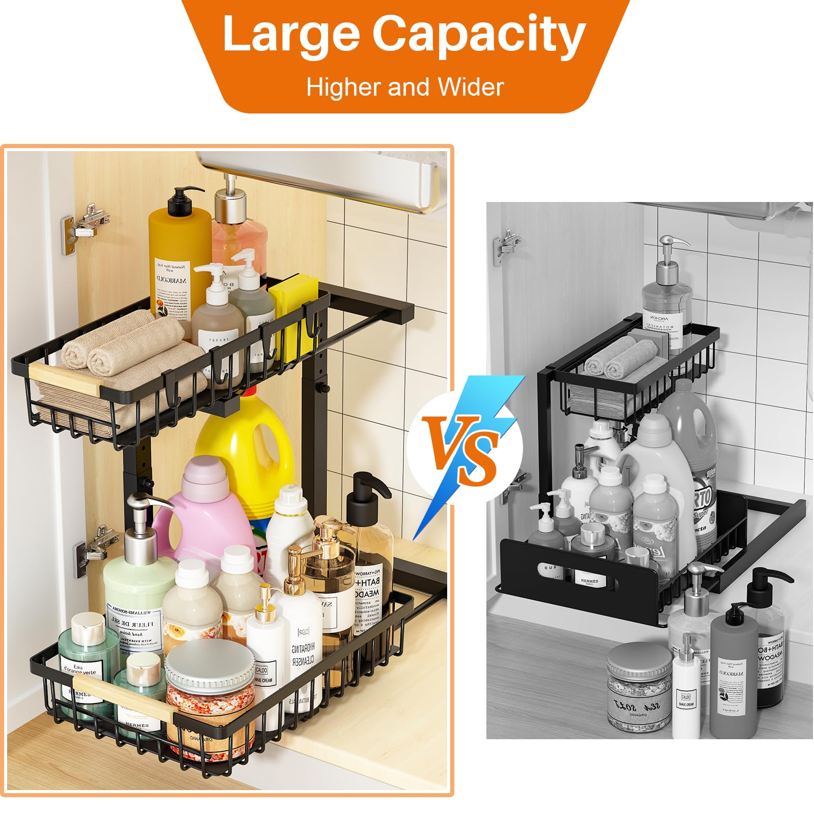 REALINN cajón inferior amplio para botellas altas y productos de limpieza