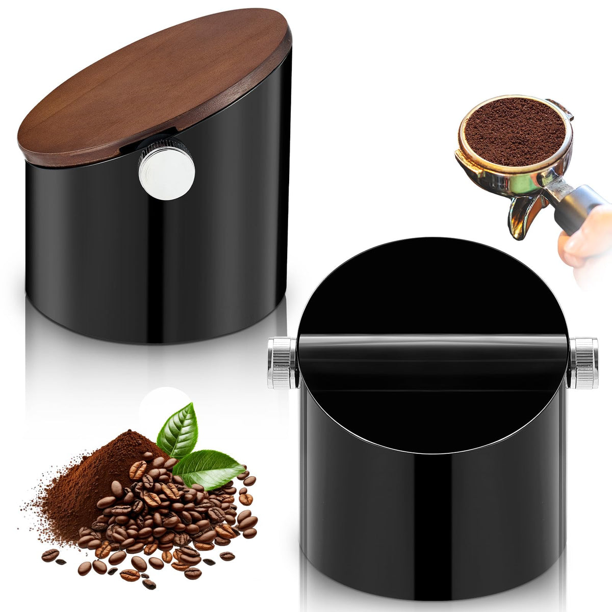 Reallnaive caja de posos café expreso con tapa de nogal para un vertido limpio