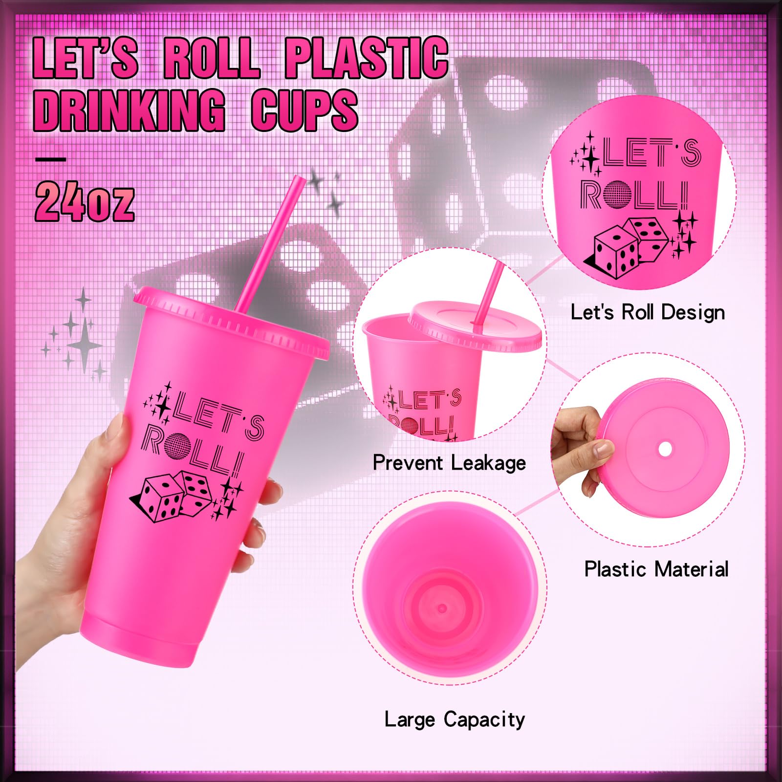 Conjunto de 12 vasos Reallnaive con tapas y pajillas para eventos.