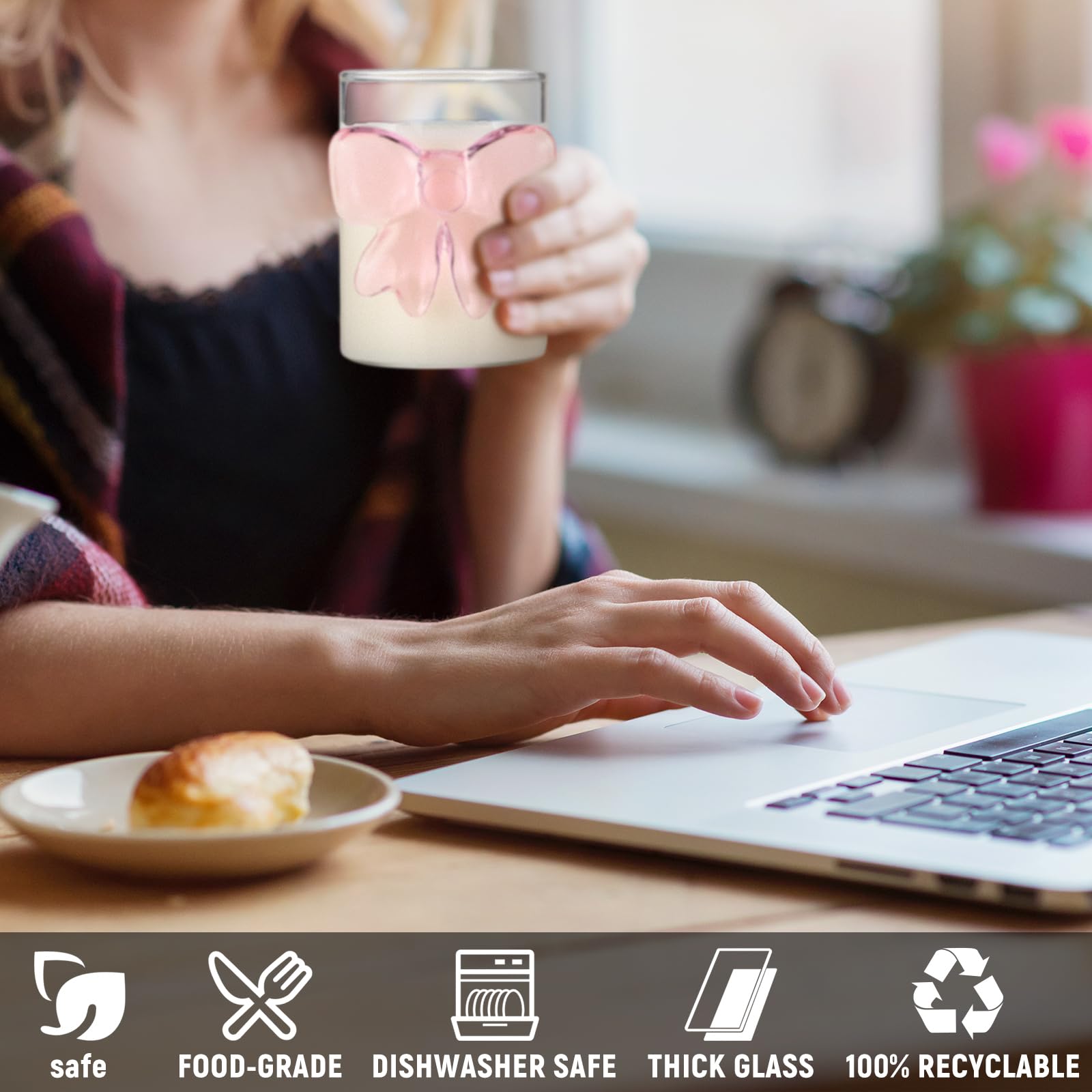 Vaso de vidrio 8oz de Reallnaive, base plana para seguridad al servir