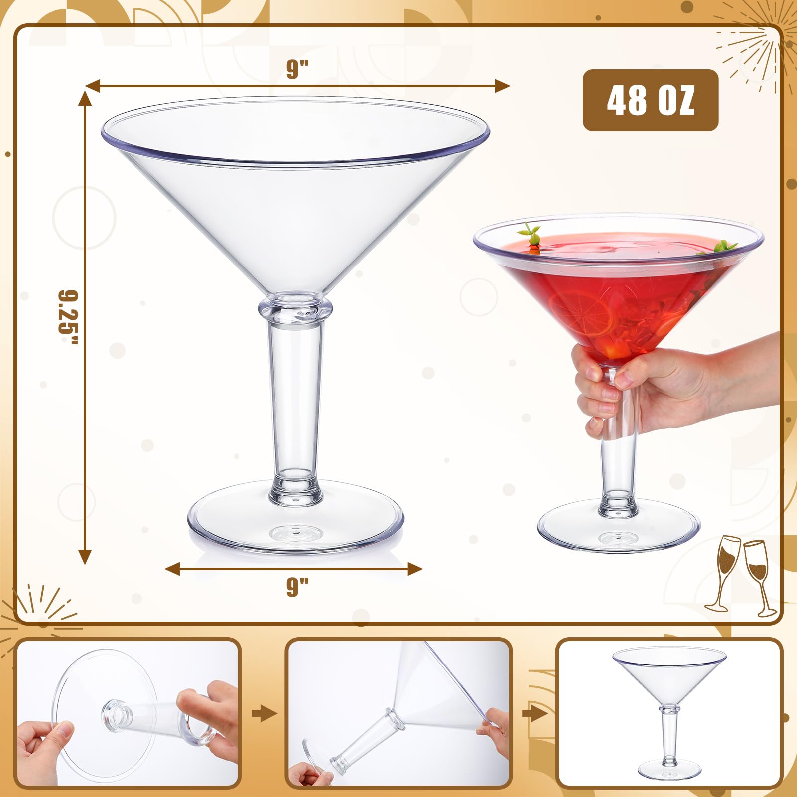 Vaso martini plástico desmontable de Reallnaive, fácil almacenamiento tras el evento.