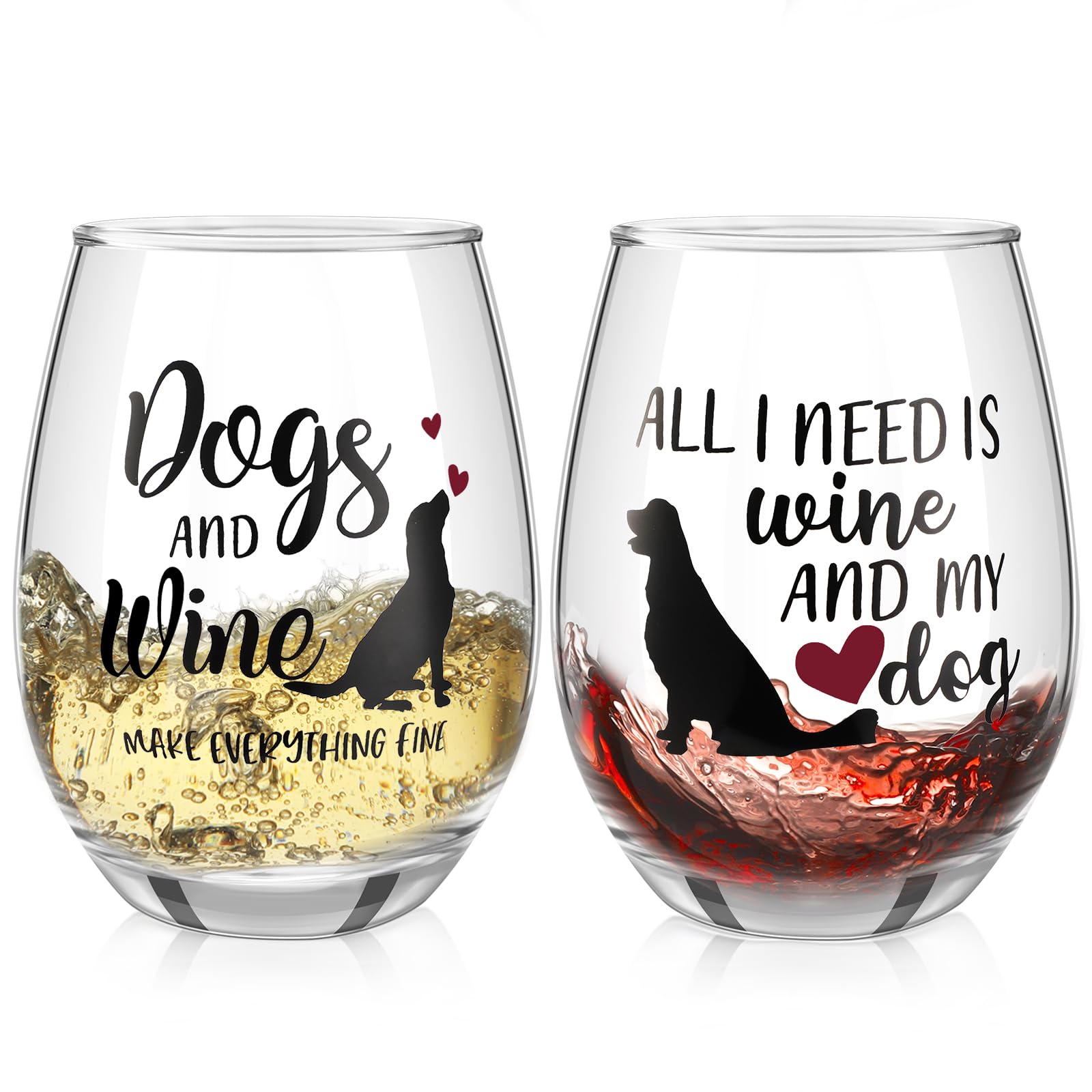 Reallnaive: dos vasos de vino con diseño de perro láser, ideal como regalo temático.