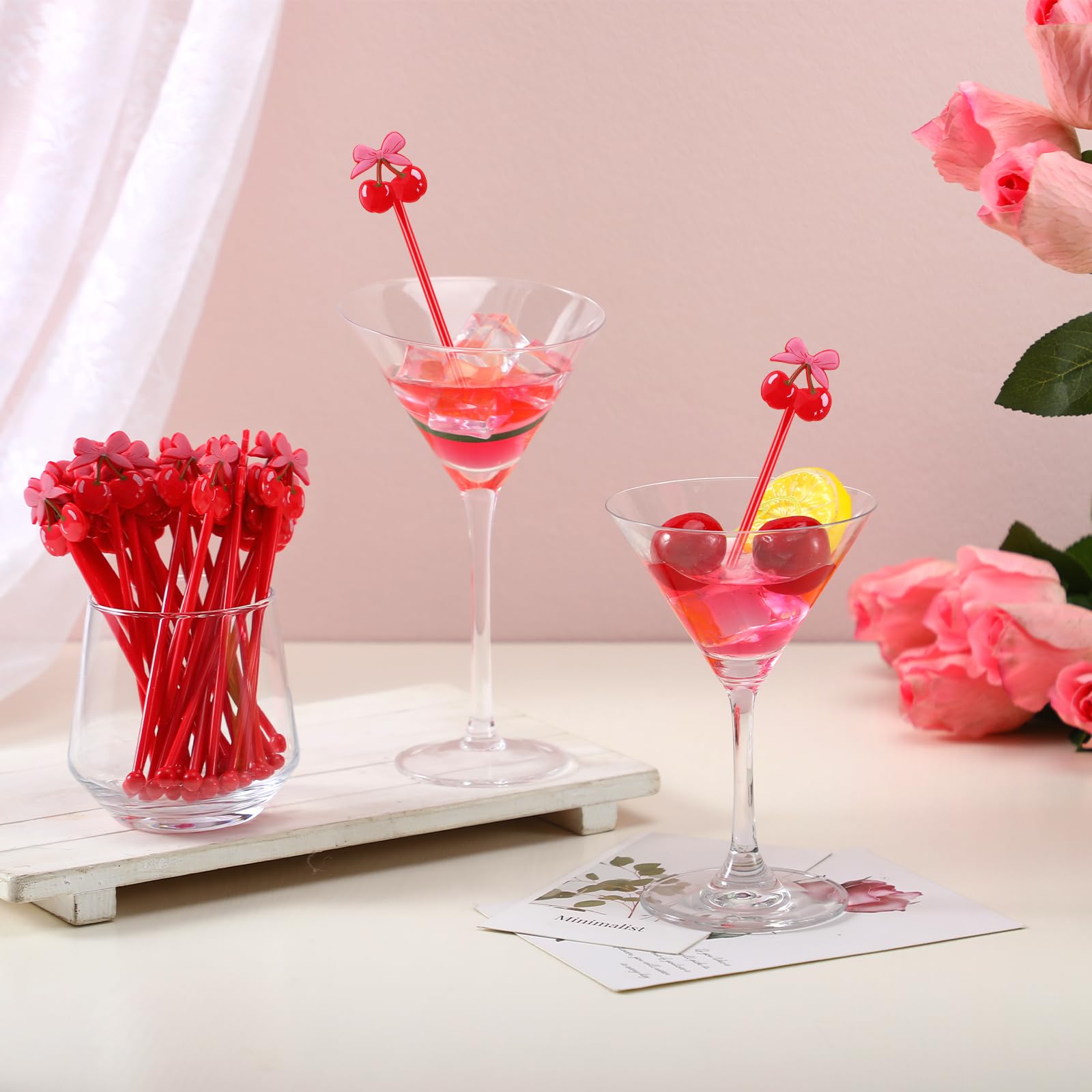 Palitos de coctel Reallnaive 6 pulgadas con lazo rosa para bebidas.