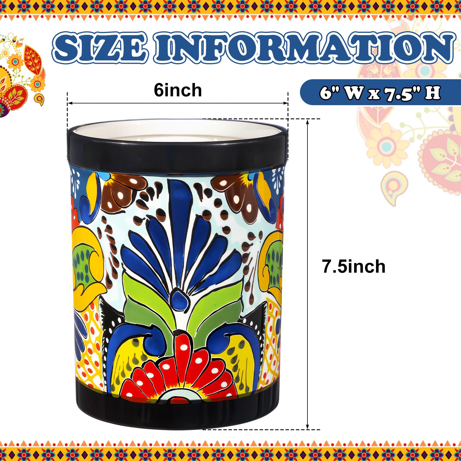Reallnaive Porta Utensilios Talavera grande azul y amarillo, toque decorativo en la encimera
