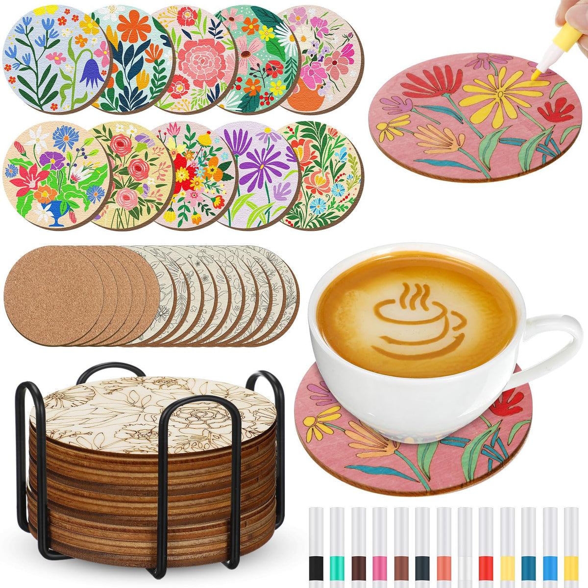 Reallnaive posavasos de madera con flor, protege la mesa y decora con arte.
