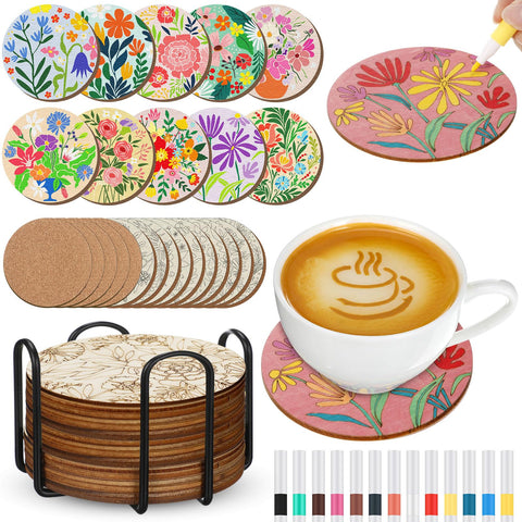 Reallnaive posavasos de madera con flor, protege la mesa y decora con arte.