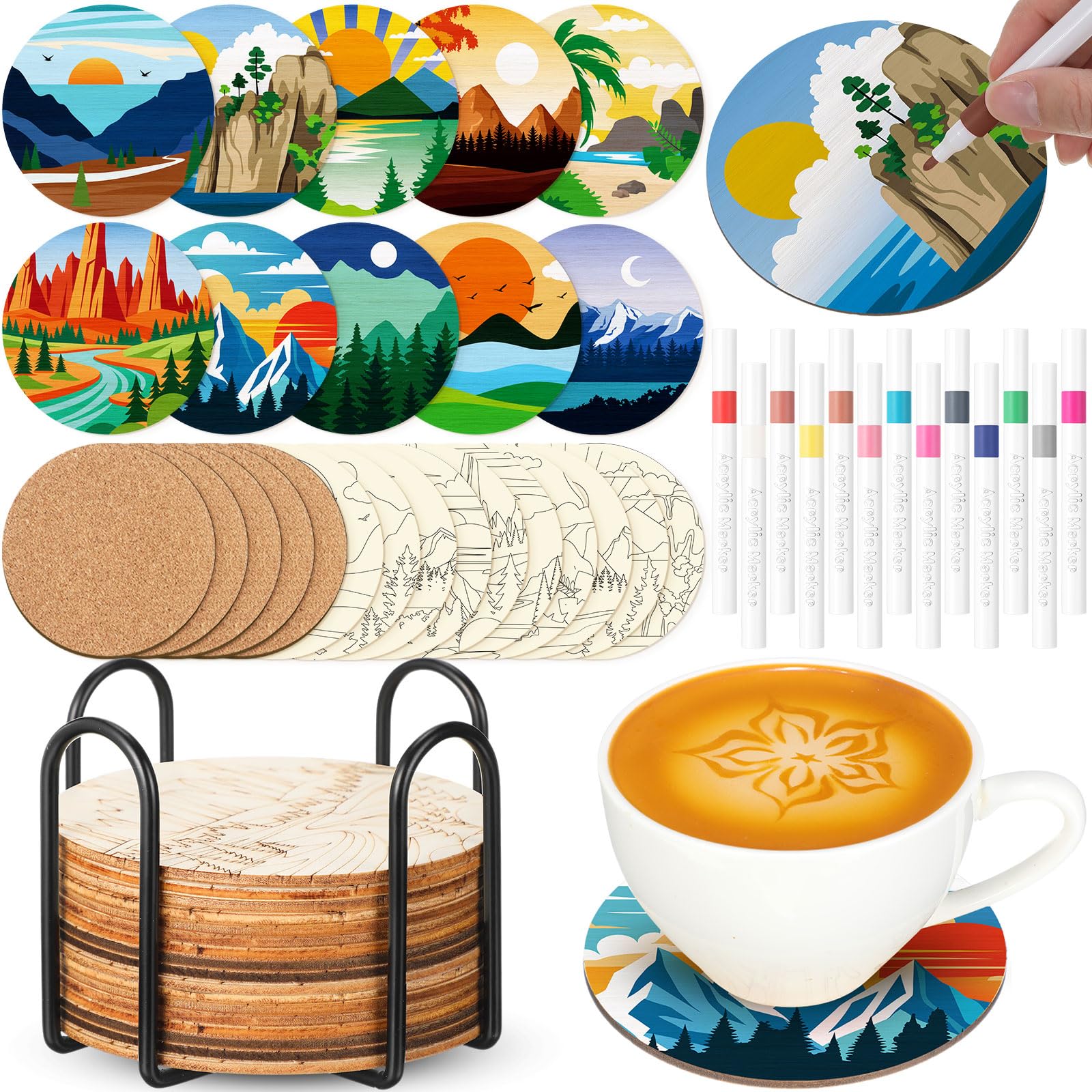 Reallnaive posavasos de madera para pintar, diseño paisajístico, ideal para personalizar la mesa.