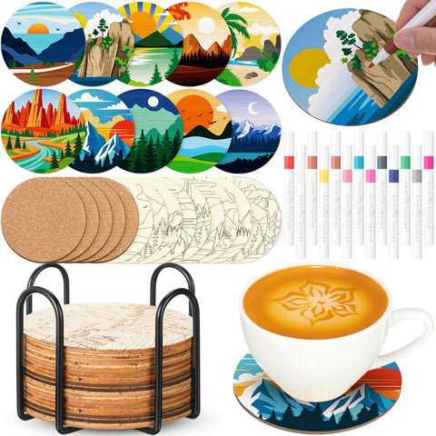 Reallnaive posavasos de madera para pintar, diseño paisajístico, ideal para personalizar la mesa.