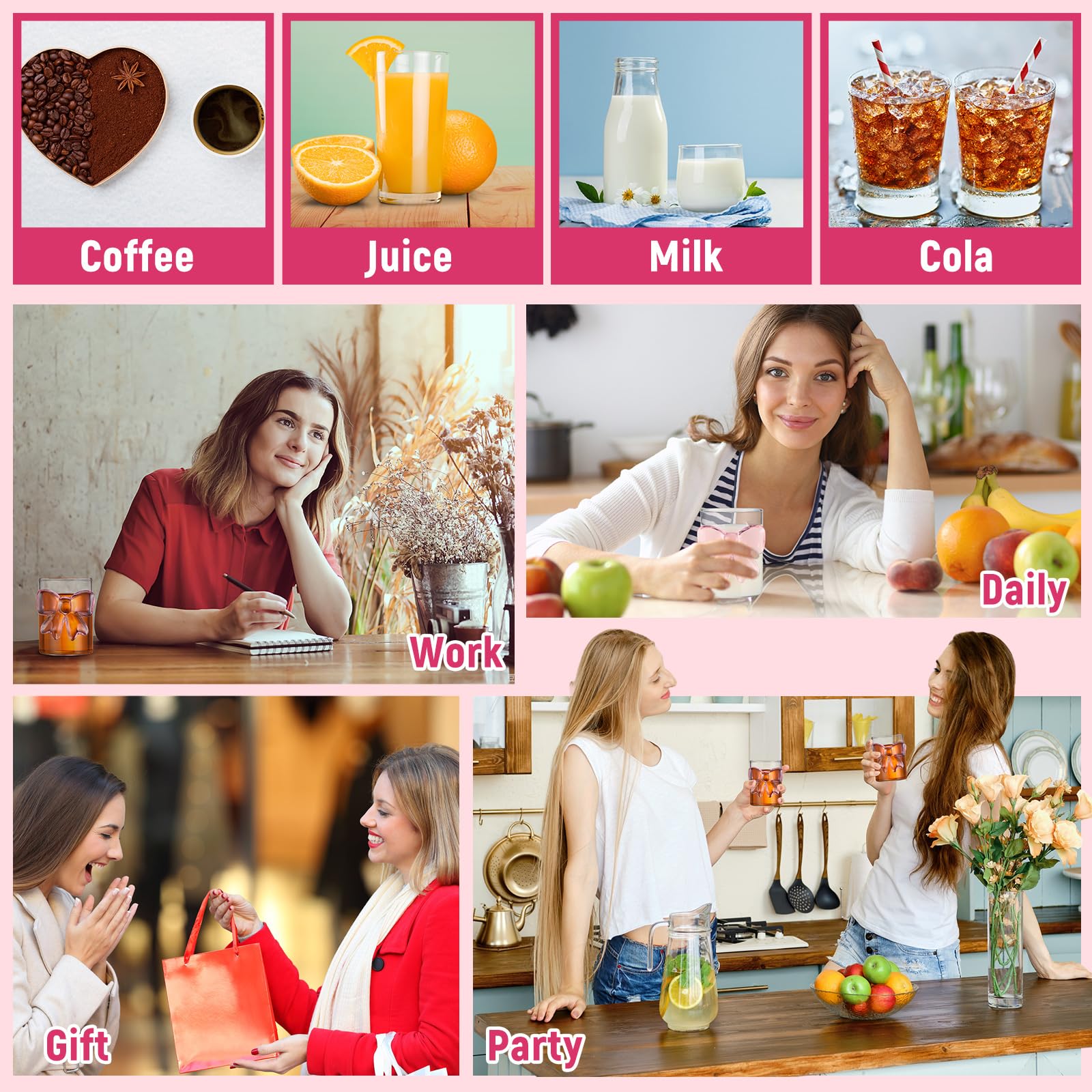 Presentación romántica de Reallnaive para fiestas y aniversarios con copas rosa