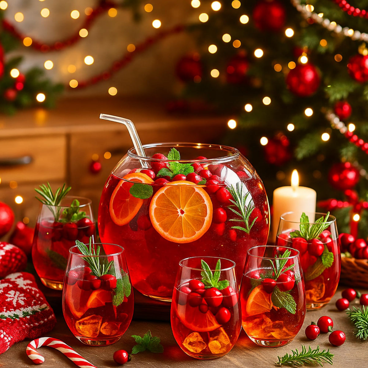 Conjunto de ponchera Reallnaive en vidrio grande como centro de mesa navideño