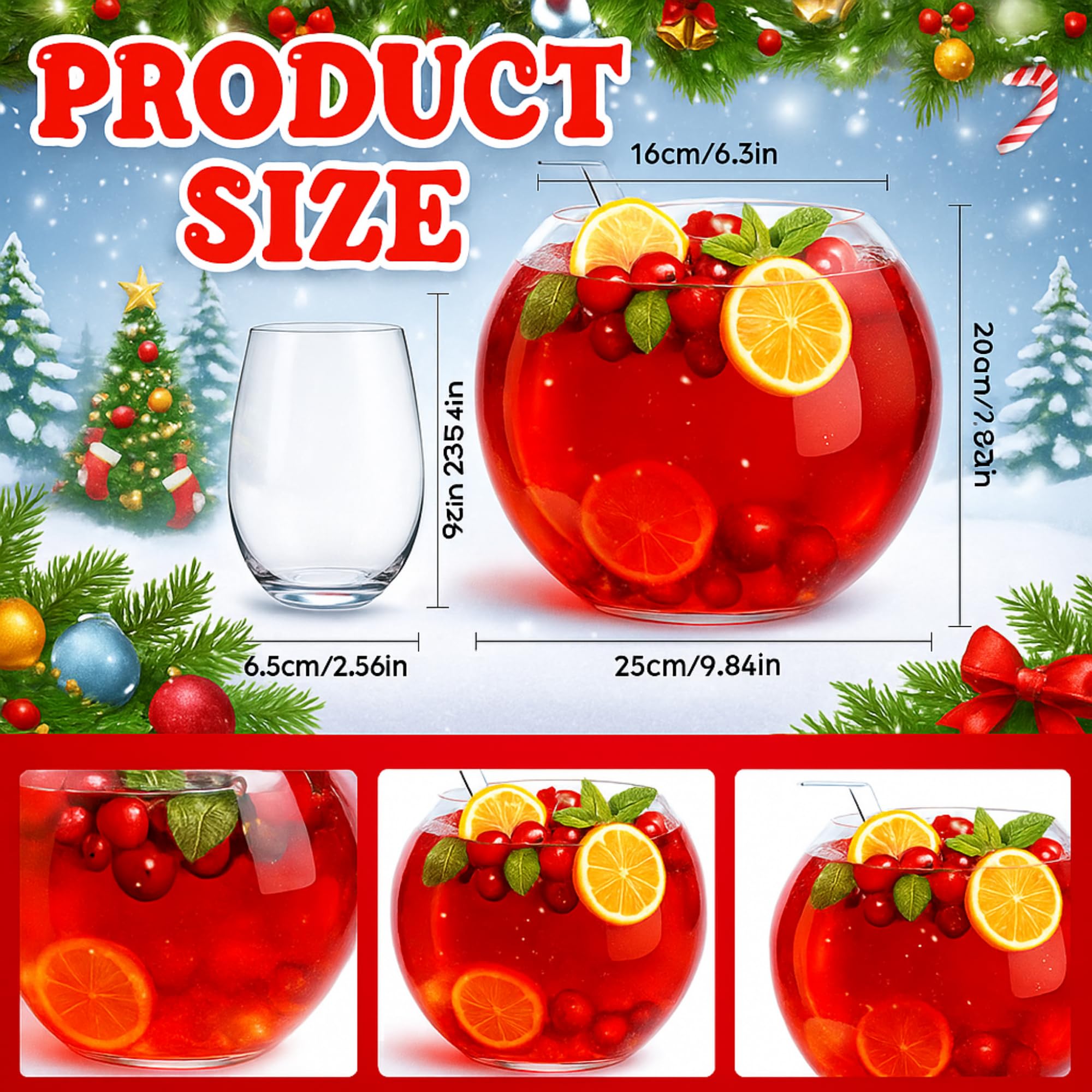 Copas de ponche de vidrio Reallnaive de 400 ml para porciones generosas