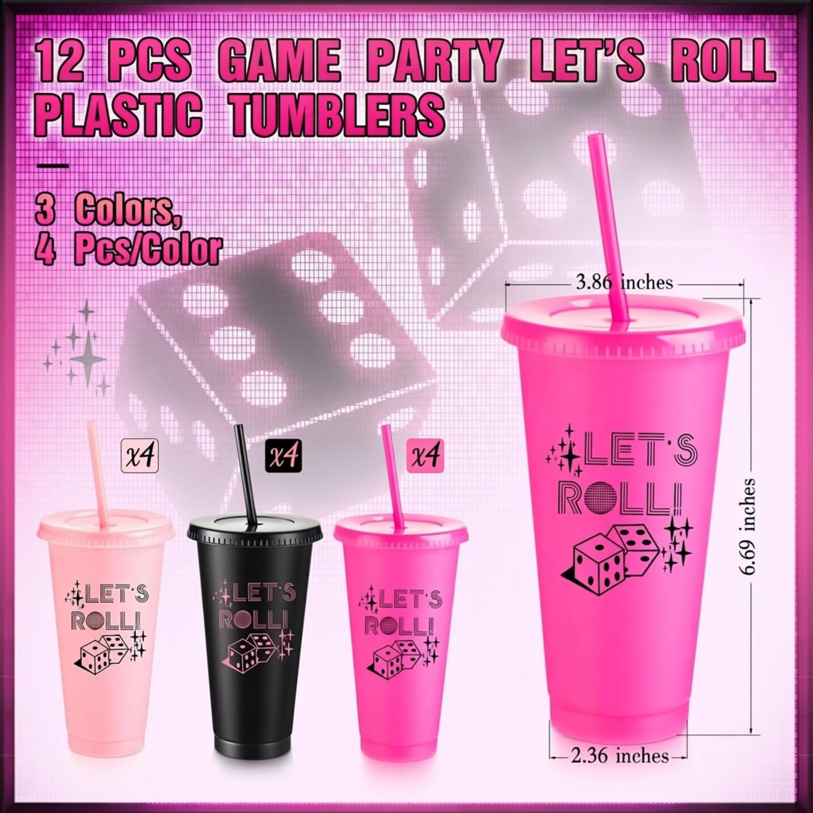 Vaso de 24 oz con pajilla de Reallnaive, color rojo, perfecto para noches de juego.