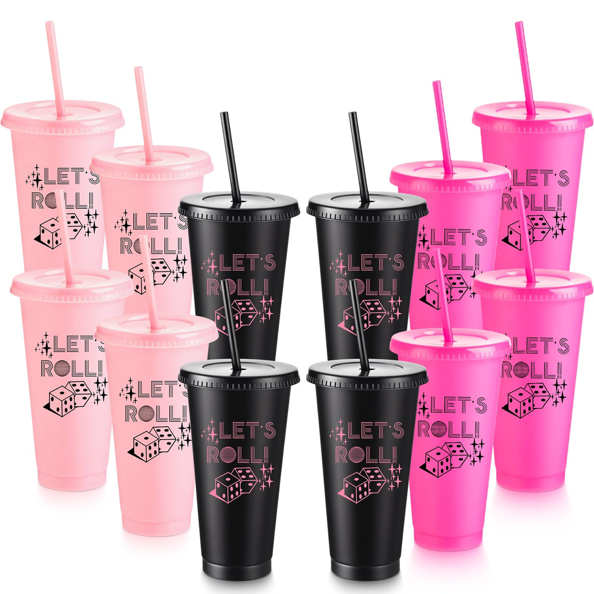Vaso plástico Reallnaive con tapa Bunco en rosa, ideal para bebidas sin derrames.