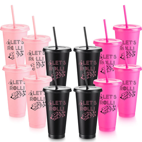 Vaso plástico Reallnaive con tapa Bunco en rosa, ideal para bebidas sin derrames.