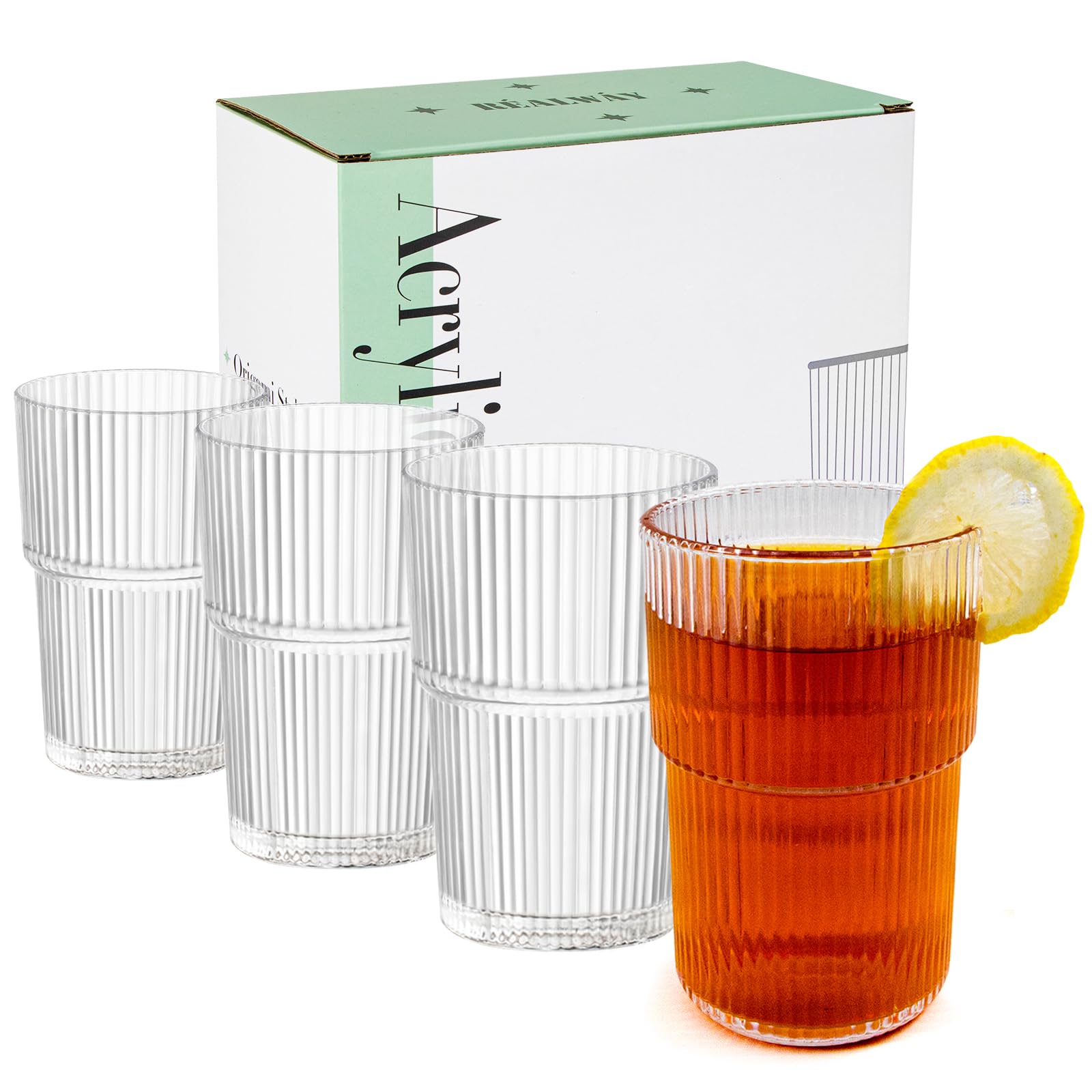 Vasos acrílicos estriados RÉΑLWÁY de 17oz, duraderos para uso diario.