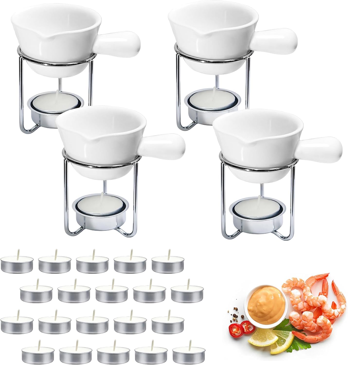 Reasmi conjunto calentadores mantequilla mariscos ceramico, ideal para derretir mantequilla al servir.