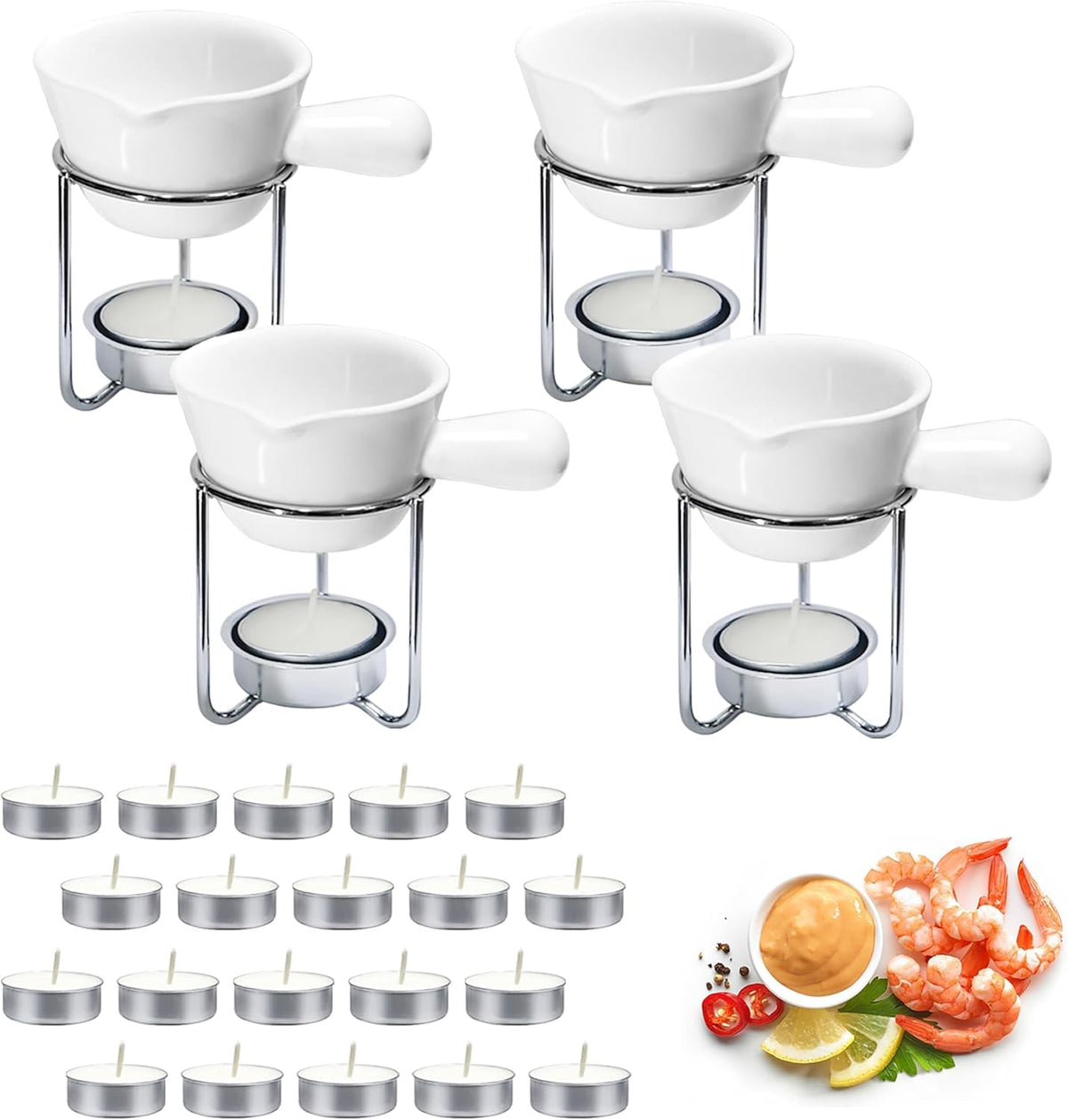 Reasmi conjunto calentadores mantequilla mariscos ceramico, ideal para derretir mantequilla al servir.