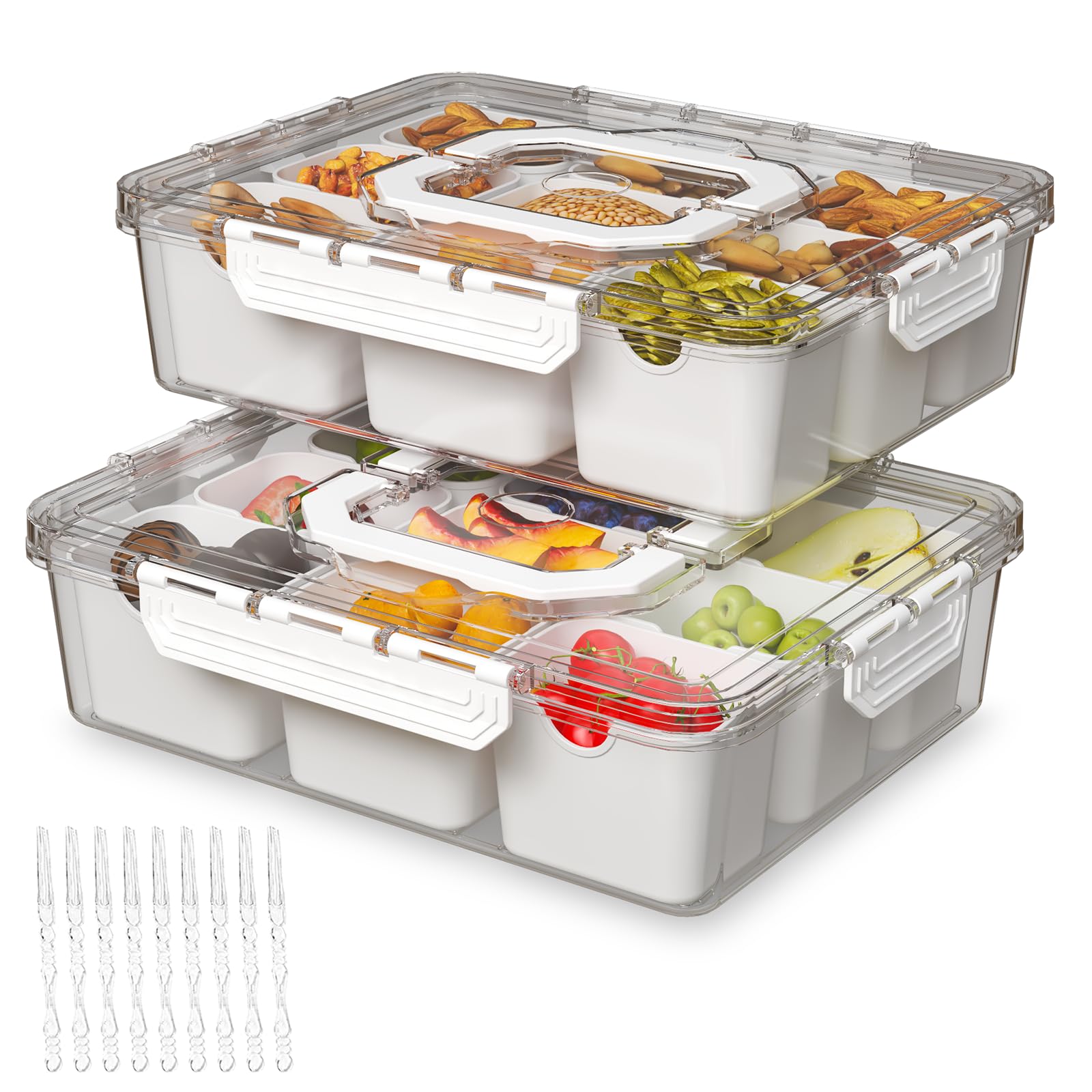 REBECAT bandeja dividida con tapa de 9 compartimentos para aperitivos.