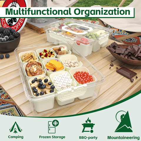 Organizador de snacks REBECAT con asa para transporte fácil en eventos.