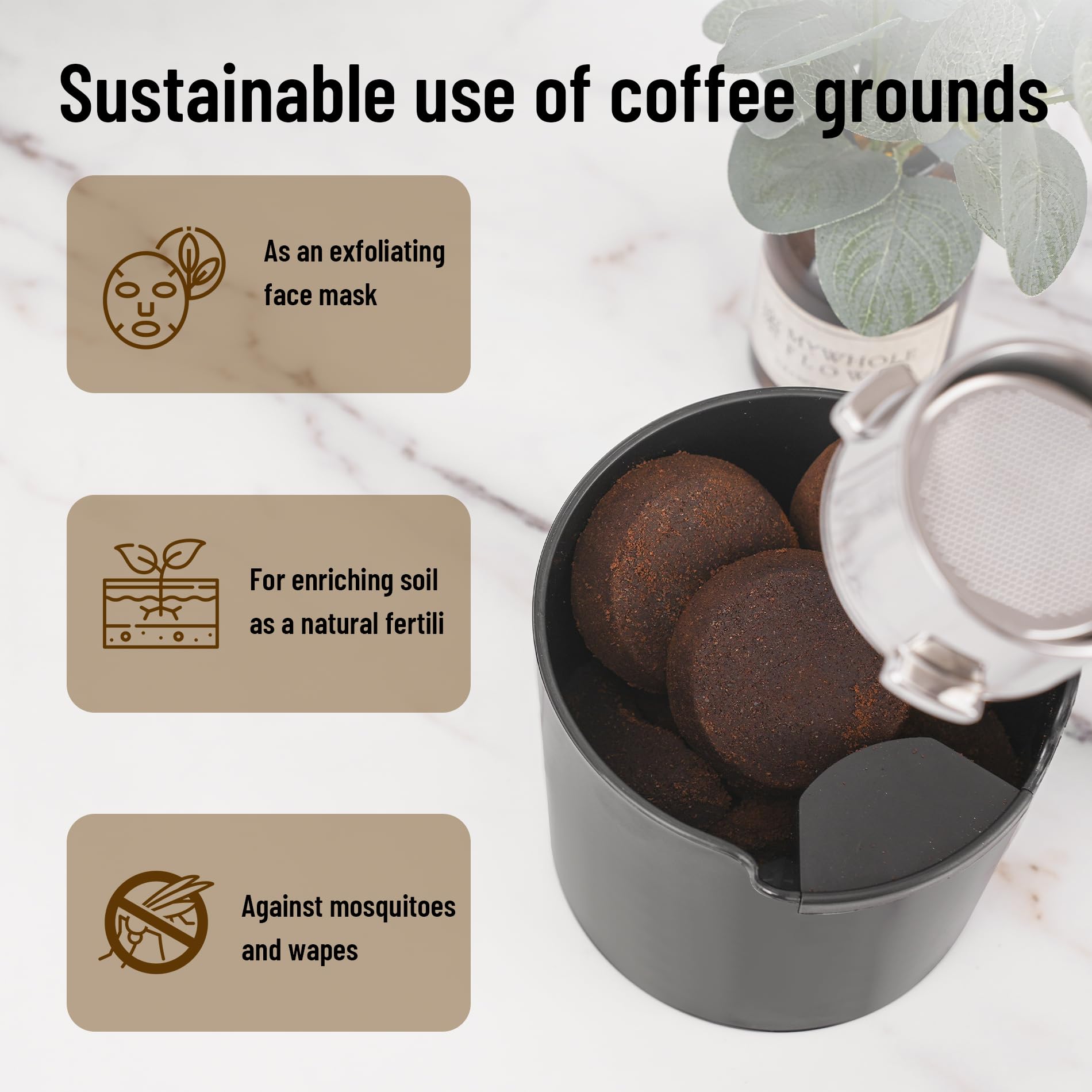 RECAPS Knock Box uso sostenible: posos útiles para compost y jardín.