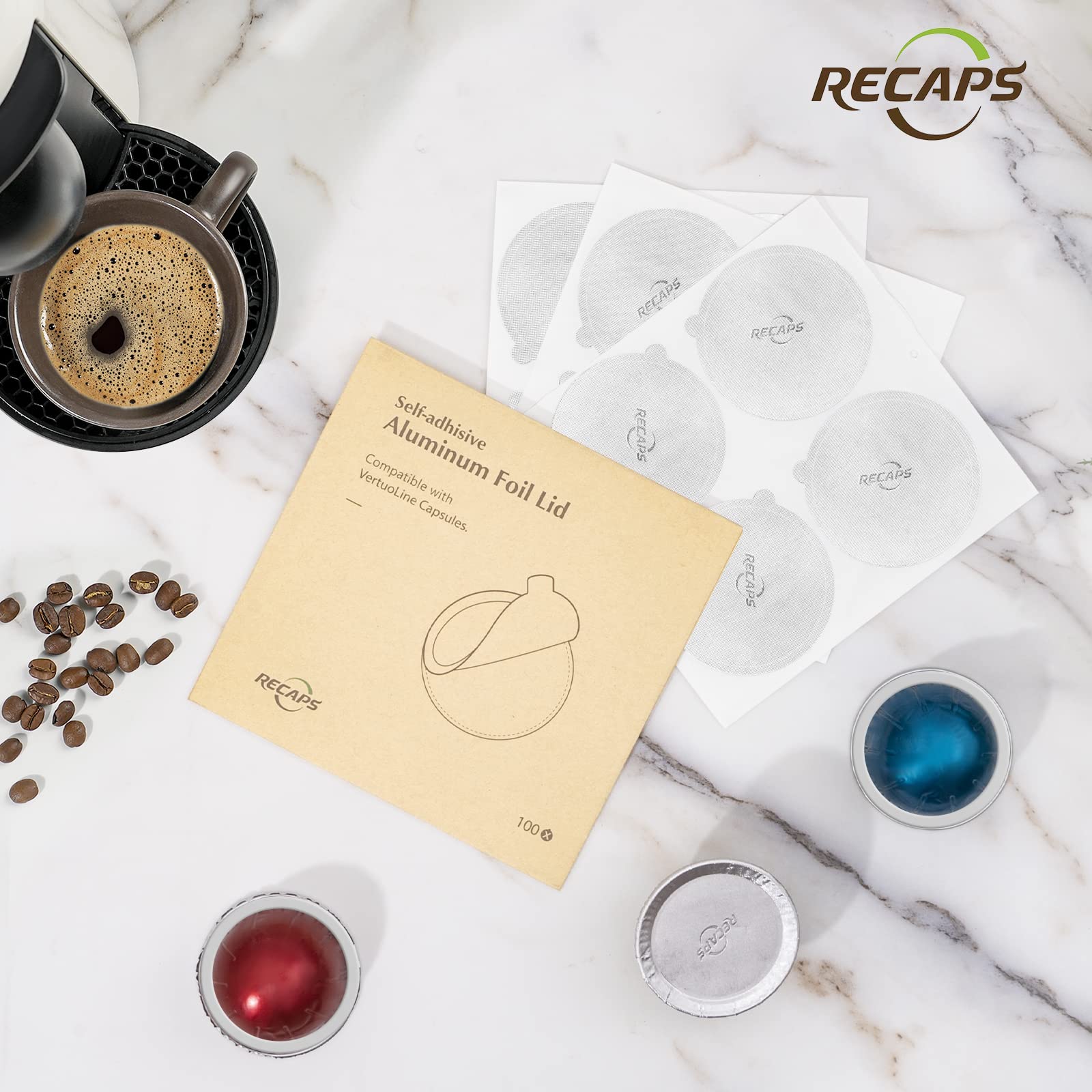 RECAPS tapas aluminio 62mm para VertuoLine, listo para reutilizar