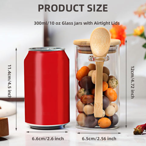 Recceng frascos vidrio 10 oz con tapa bambú y cuchara para conservar aromas