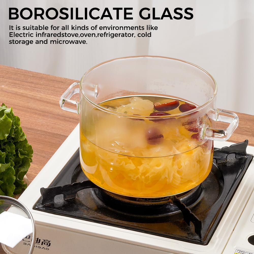 Recceng olla de vidrio para hervir pasta y calentar caldos de forma eficiente.