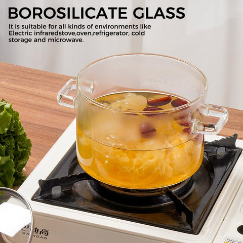Recceng olla de vidrio para hervir pasta y calentar caldos de forma eficiente.