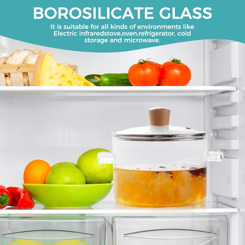 Olla de vidrio Recceng apta para microondas y refrigerador para almacenar sobras.