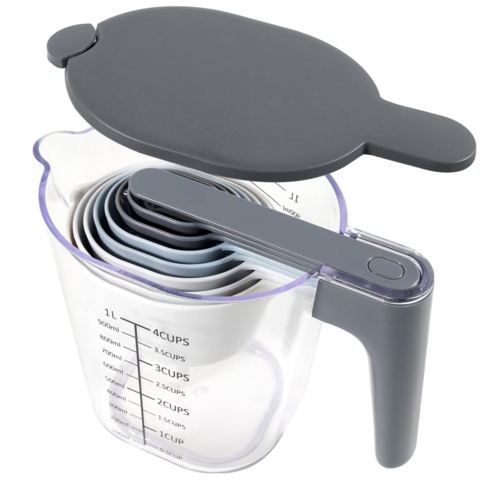 Recogwood tazas medidoras apilables con tapa para almacenar fácilmente