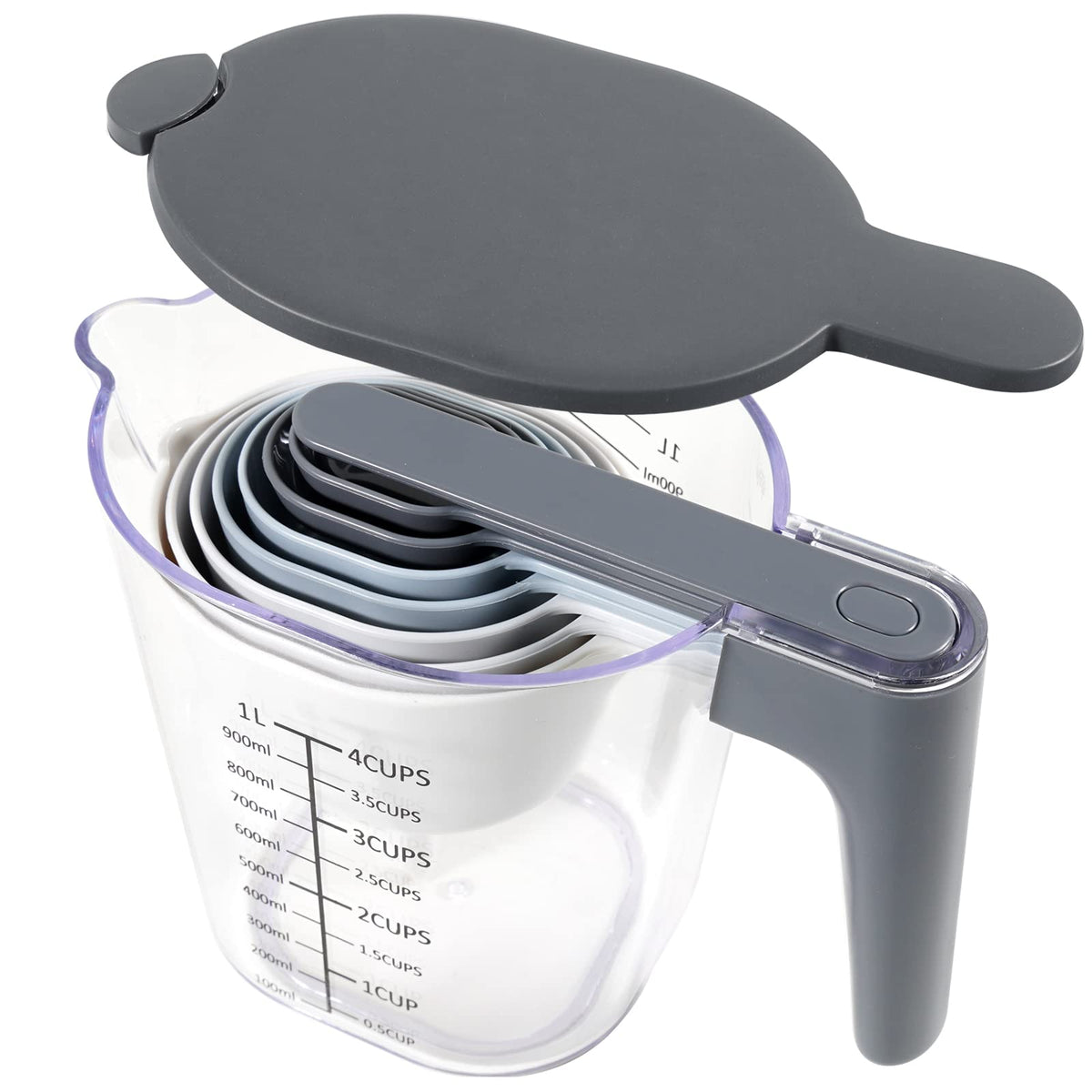 Recogwood tazas medidoras apilables con tapa para almacenar fácilmente